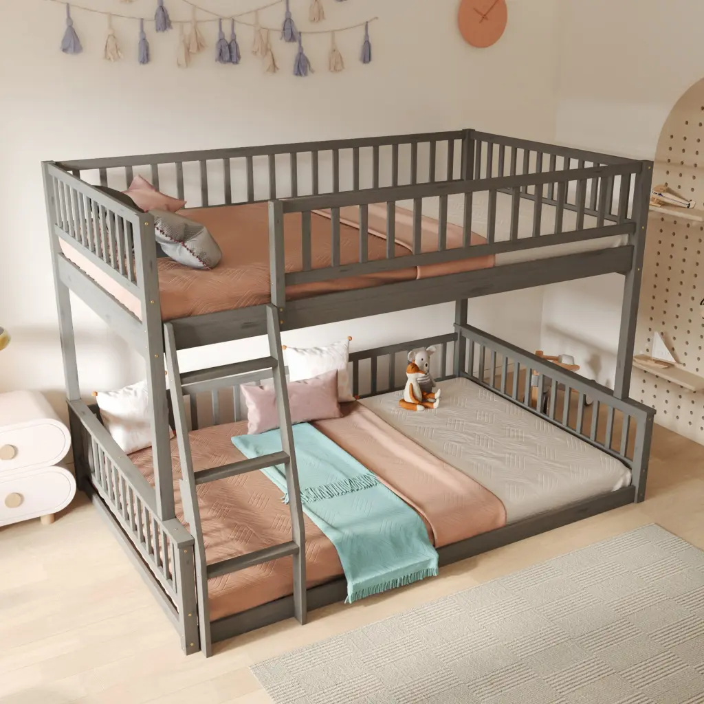 Full XL Over Queen Bunk Bed Ladder and Guardrails, Gray Finish wm store