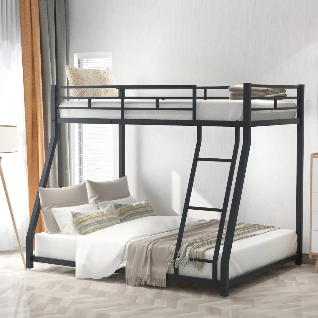 Metallic Floor Bunk Bed Twin Over Full Black Metal Frame wm store
