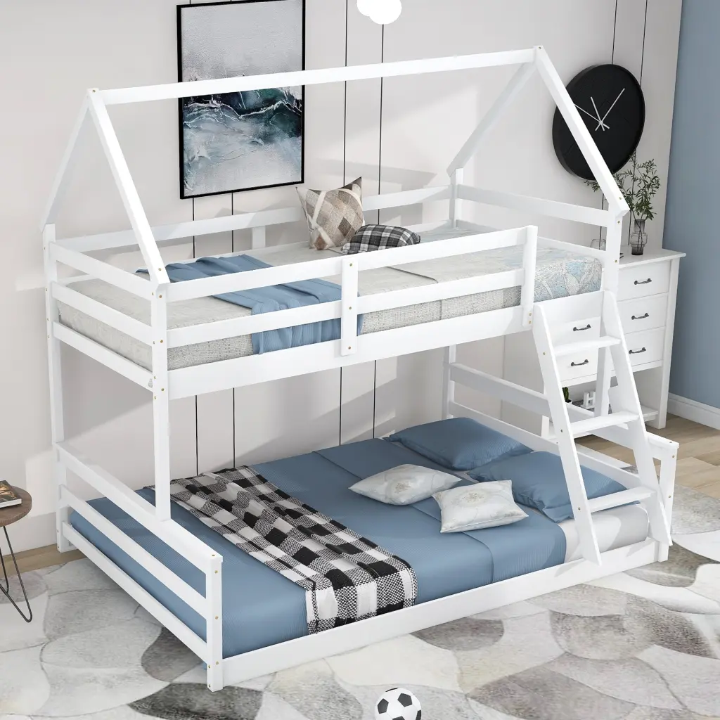 Twin Over Full Bunk Bed Built- Ladder White Pine wm store