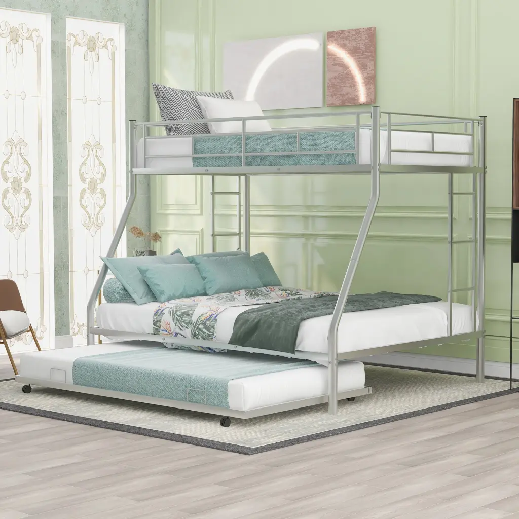 Twin Over Full Bunk Bed Sturdy Alloy Metal Frame Twin Dimensions Trundle wm store