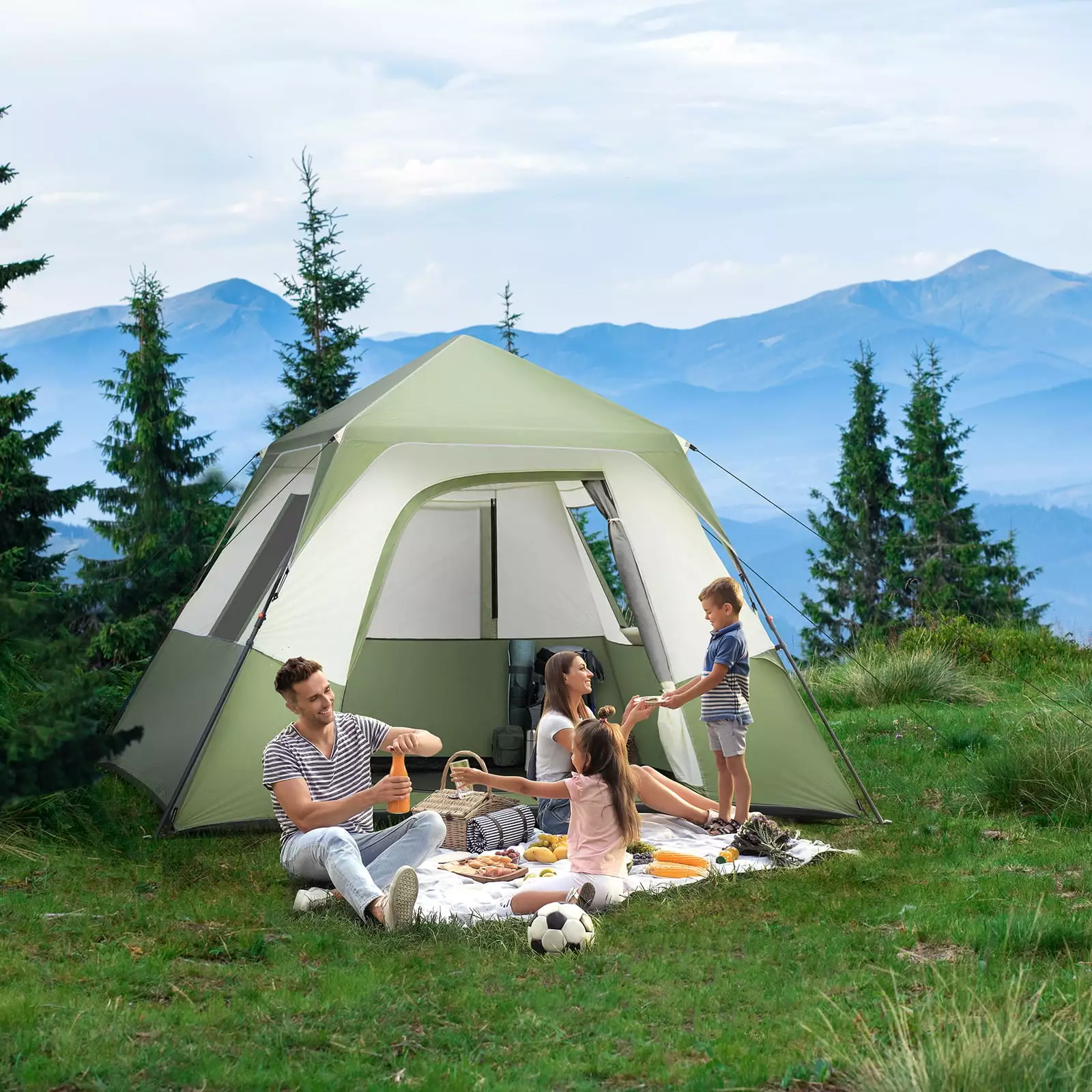 UBesGoo 6 Person Instant Cabin Tent Water Resistant Family Camping Tent Large Mesh Windows and Rainfly