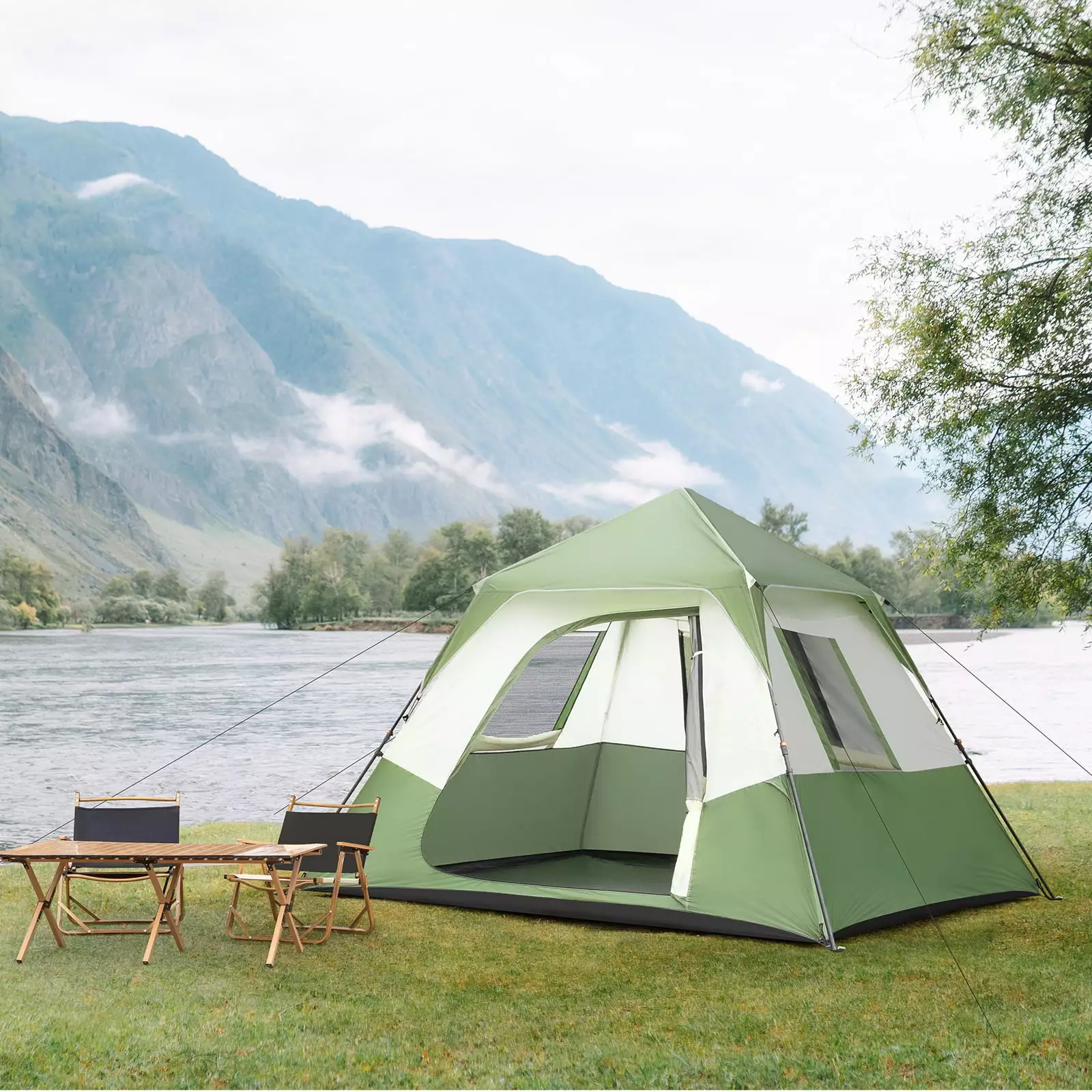 Zimtown 6-Person Instant Cabin Tent Picnic Camping Green Easy Setup Outdoor Tent