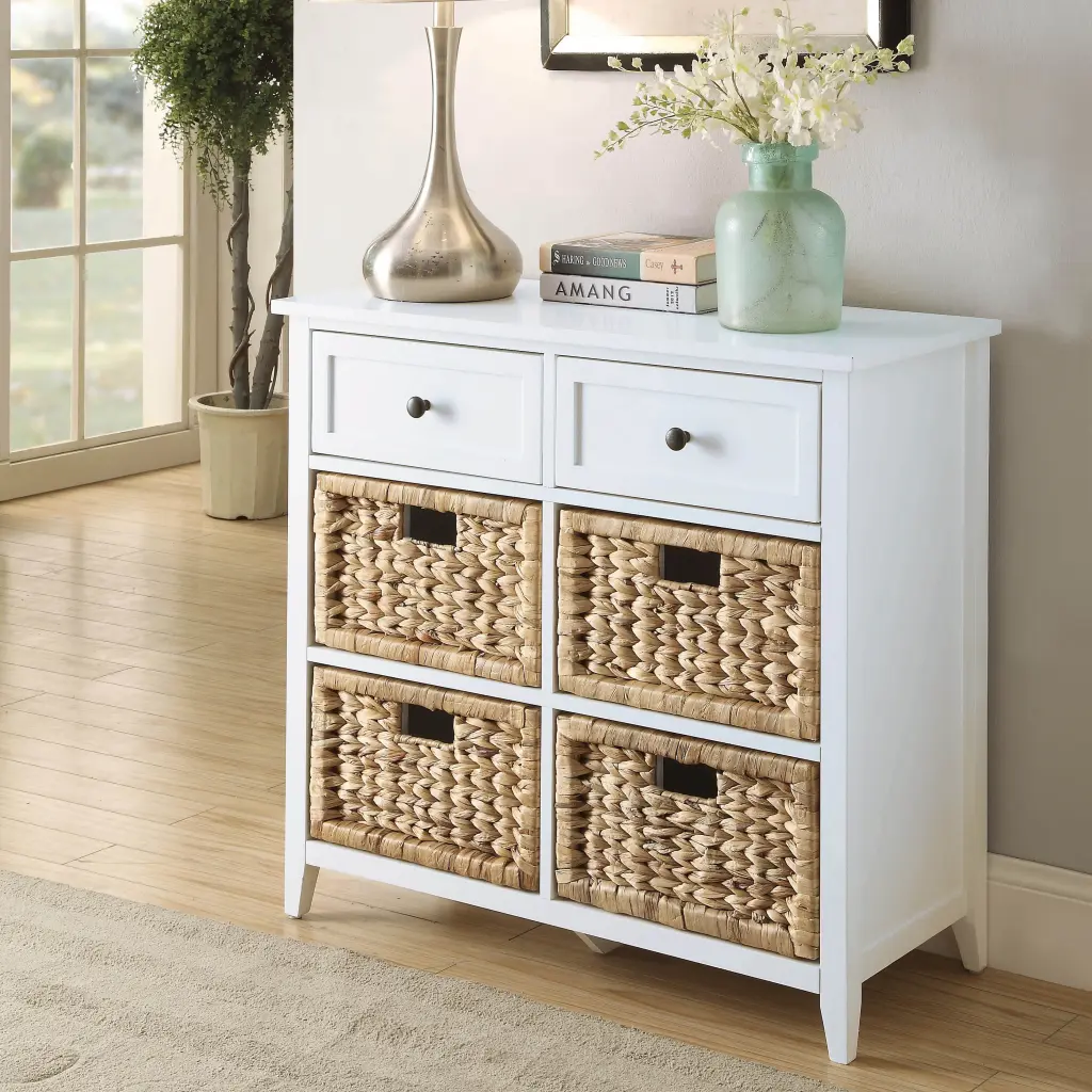 White 6 Drawer Console Cabinet Freestanding Wicker Weave Storage Furniture furniture max