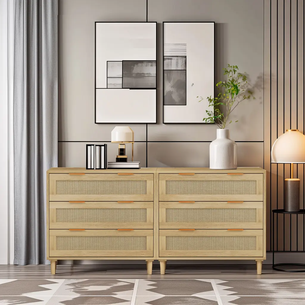 3 Drawers Rattan Storage Cabinet Set 2 Bedroom Living Room spribung