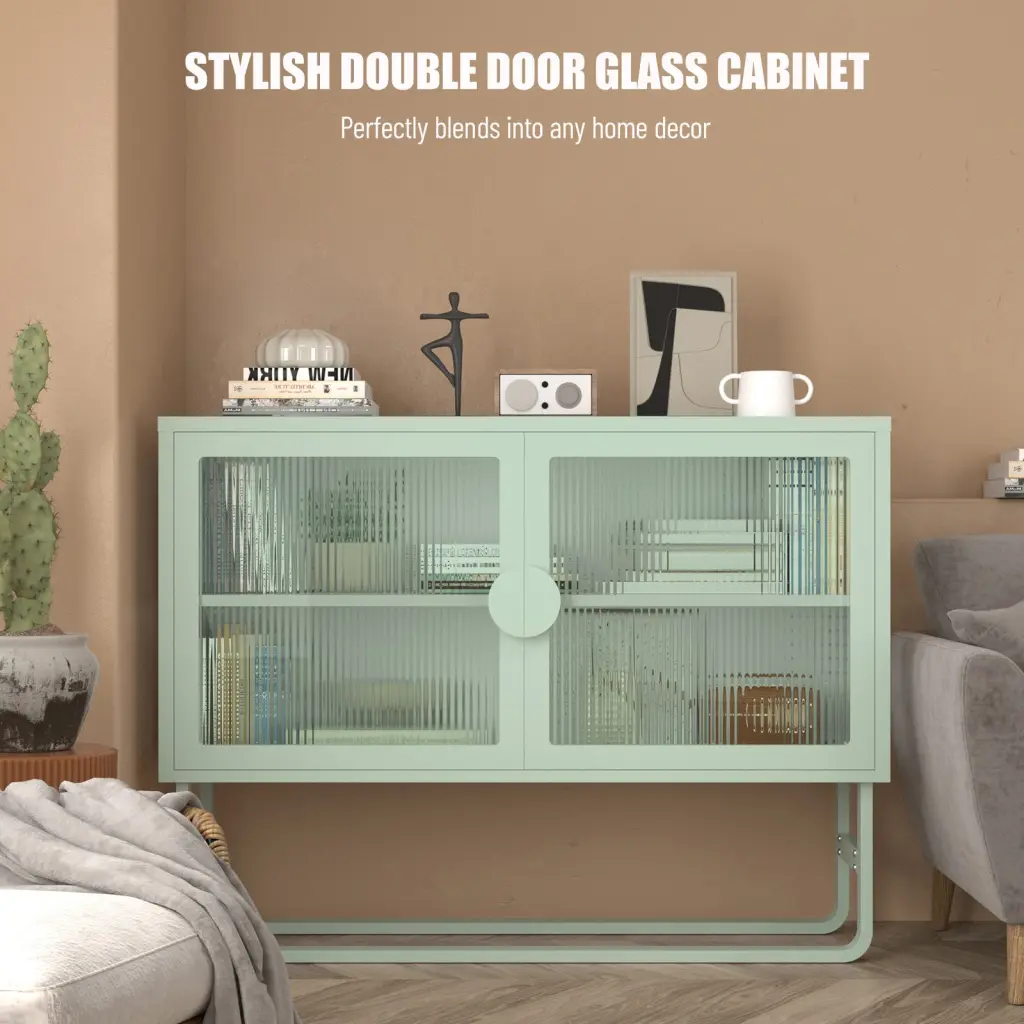 Chic Tempered Crystal Cabinet Credenza 2 Fluted Crystal Doors Adjustable Shelves rnb