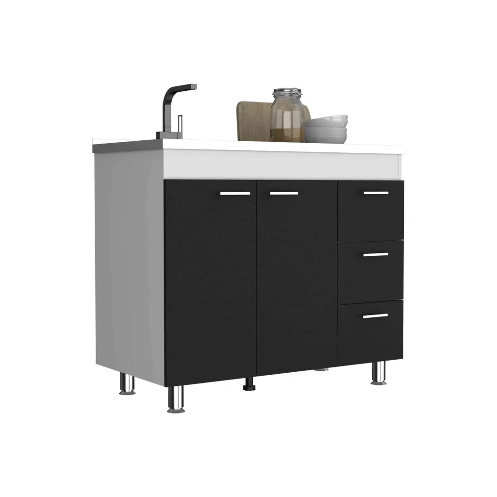 Base Double Door Cabinet Three Drawers White Black Multicolor Solid depot e-shop