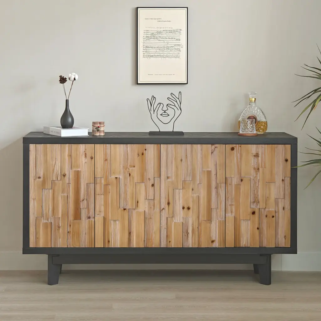 Modern Wooden 4 Door Storage Cabinet Textured Geometric Design grandboard home