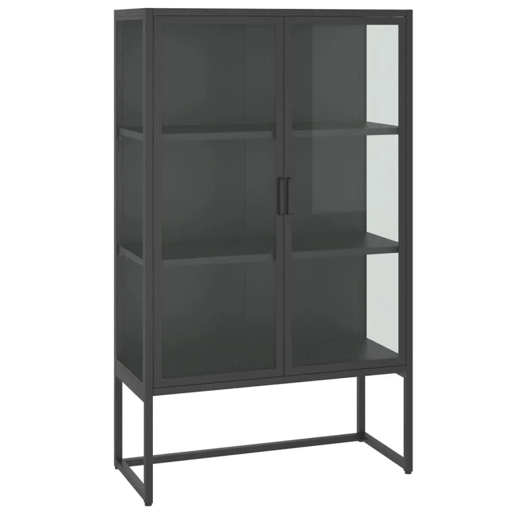 Highboard Anthracite 31.5x13.8x53.1 Inches Steel and Tempered Glass Modern Storage Cabinet