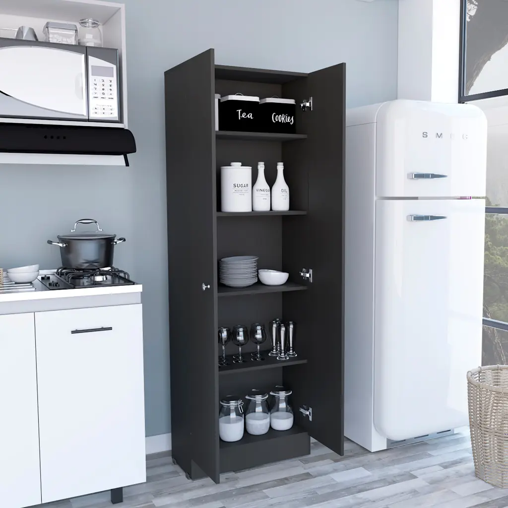 Storage Cabinet Pipestone Double Door Black Wengue Finish Modern Home Organizer treevol furniture