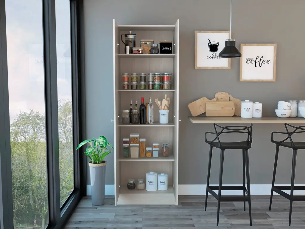 Storage Cabinet Pipestone Double Door Pearl Finish White Particle Board treevol furniture
