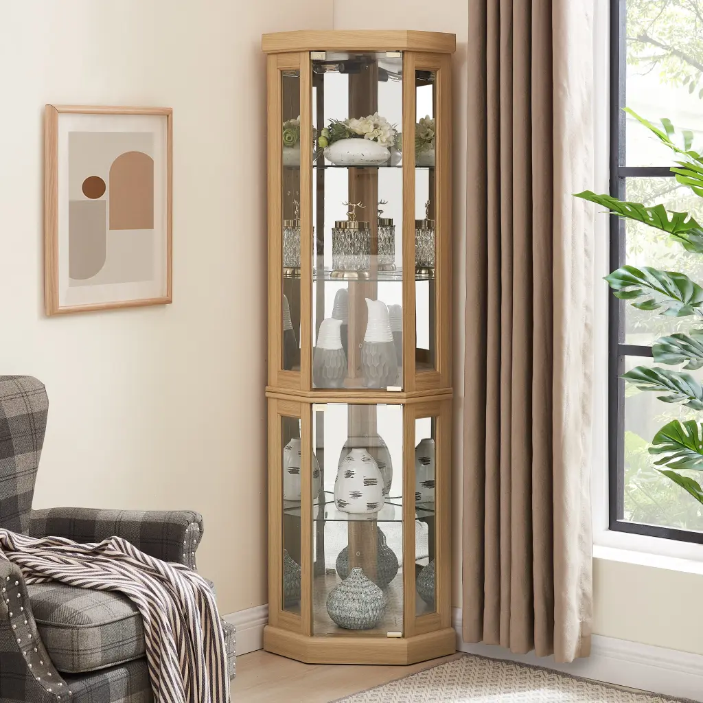 Corner Glass Cabinet Lighted Curio Cabinet Corner Display Case Living Room rnb