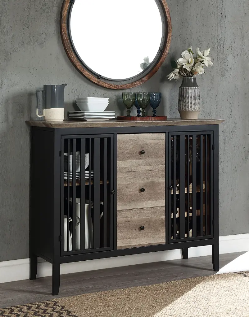 Zudora Antique Oak & Black Finish Server Dn01759 Black MDF Sideboard acme onsite store