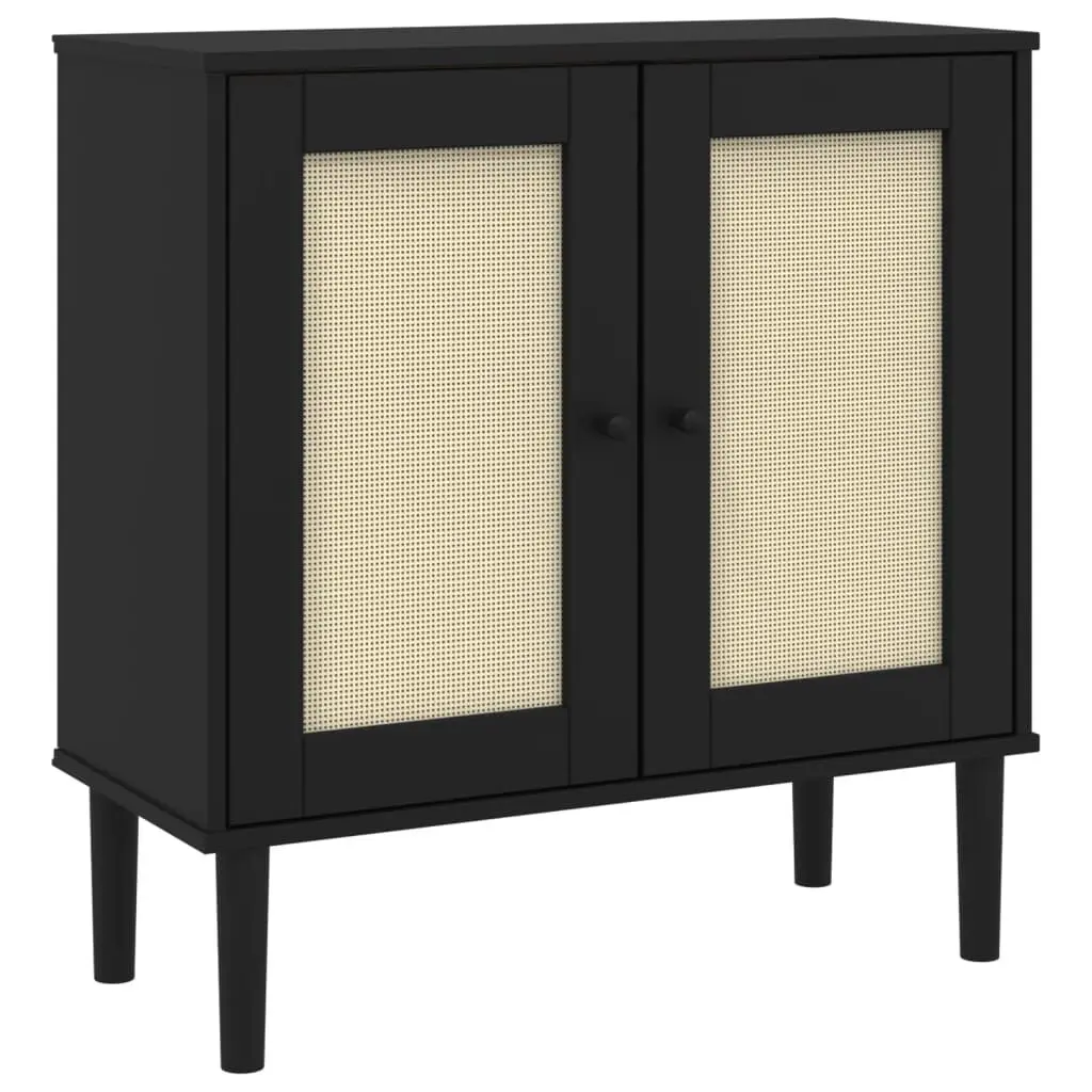Black SENJA Sideboard Rattan Look 31.5x13.8x31.5 Inches Solid Pine Wood
