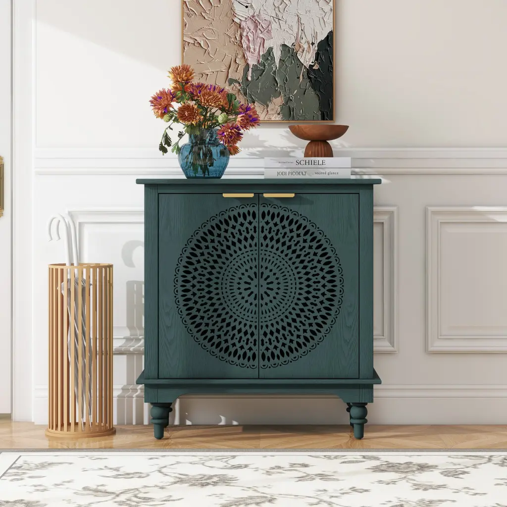 Hollow Carved 2 Door Accent Cabinet Sideboard Buffet Storage rnb