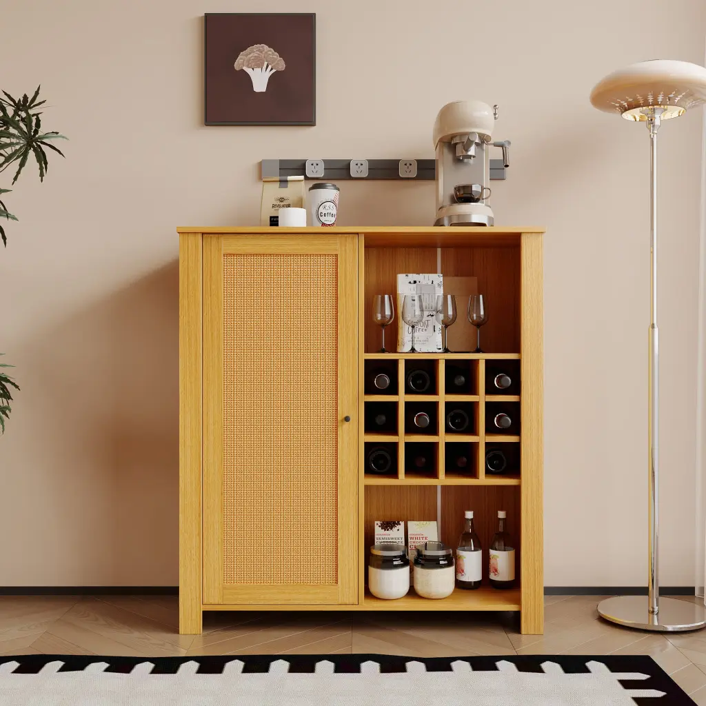 Rattan Storage Cabinet 2 Customizable Shelves, Sideboard Buffet Living Room shouguang simaite trade co.ltd