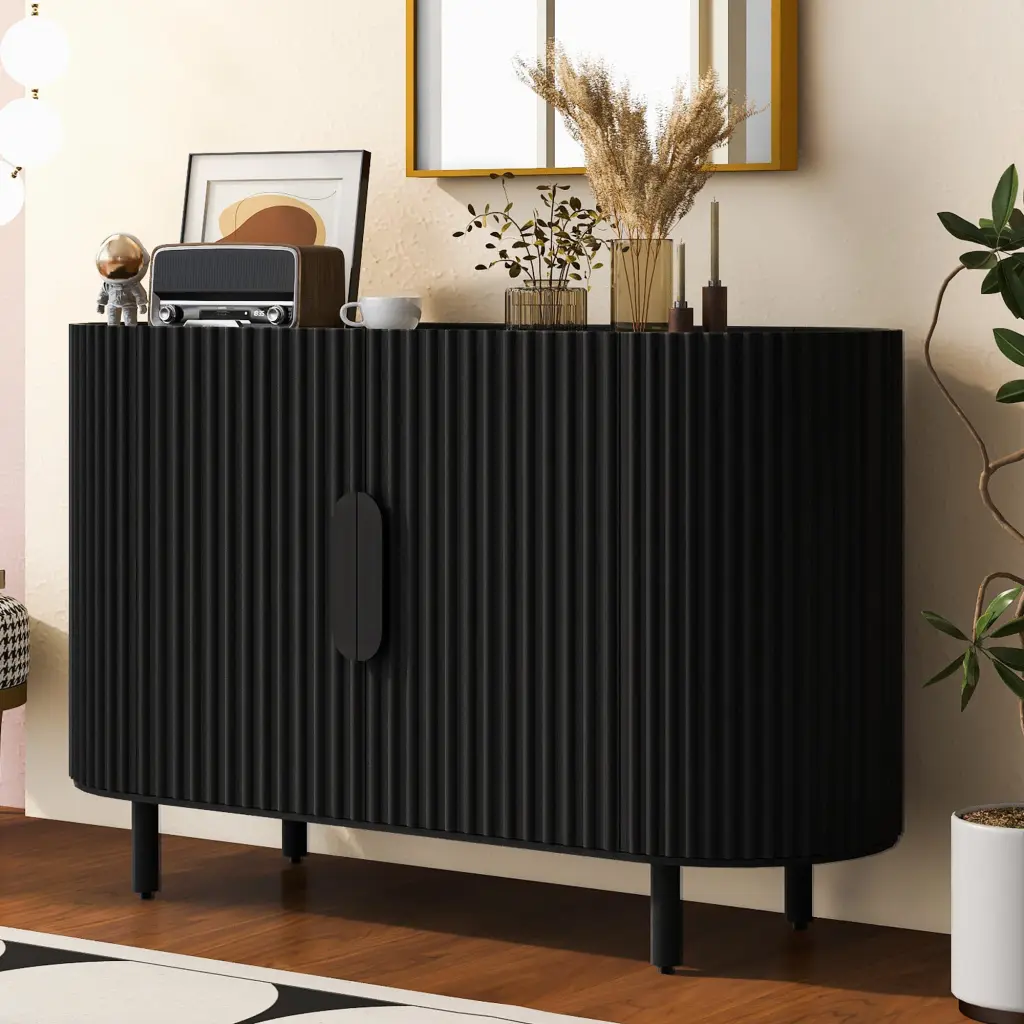 Curved Design Light Premium Sideboard Customizable Shelves Living Room Storage u_style
