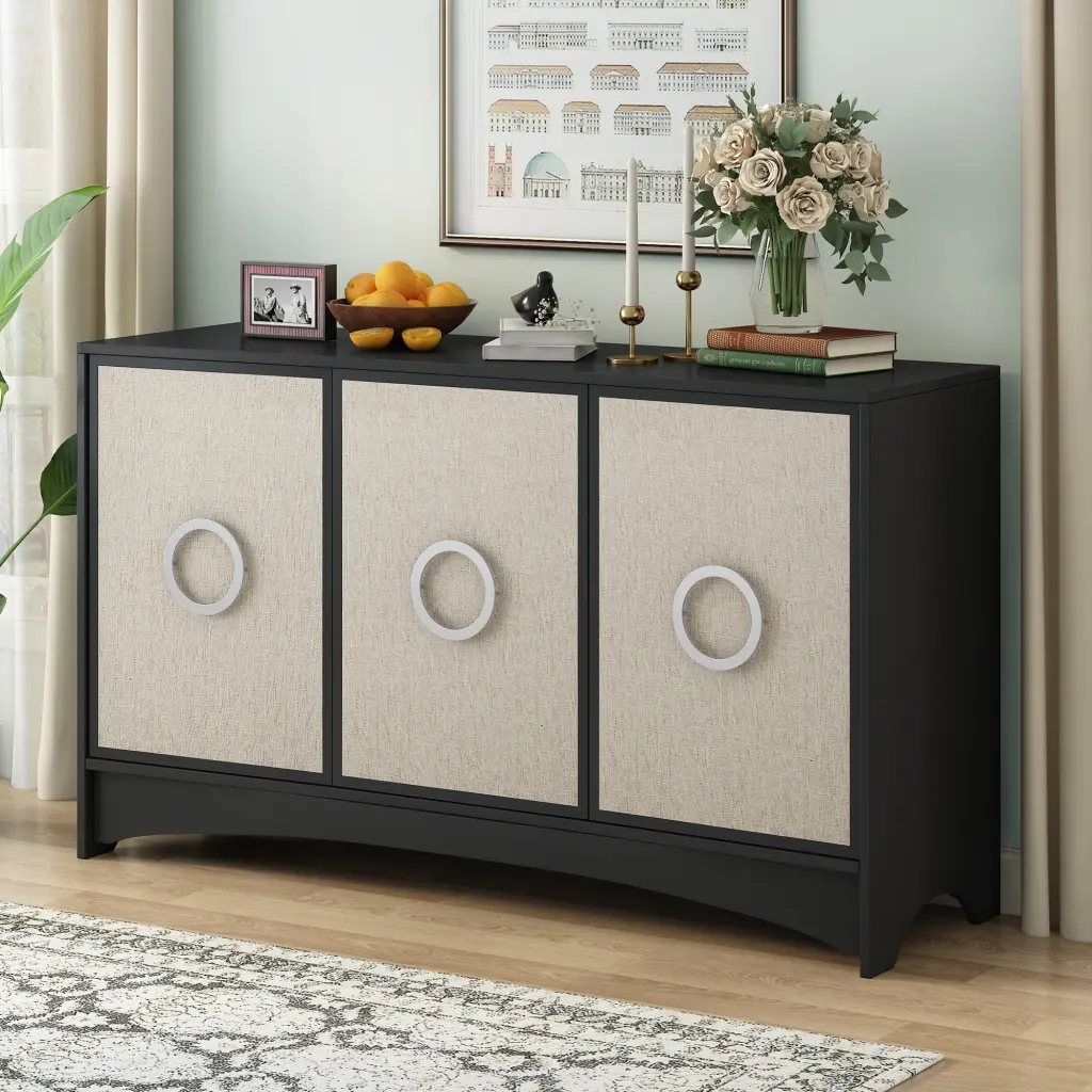 Curved Design Storage Cabinet Three Doors and Customizable Shelves u_style