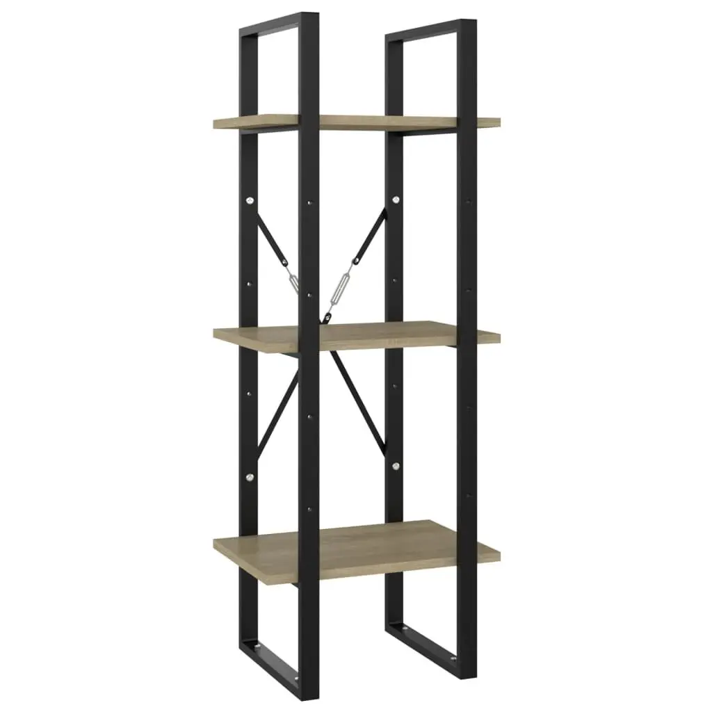 3-Tier Sonoma Oak Book Cabinet 15.7x11.8x41.3 Inches Engineered Wood Storage