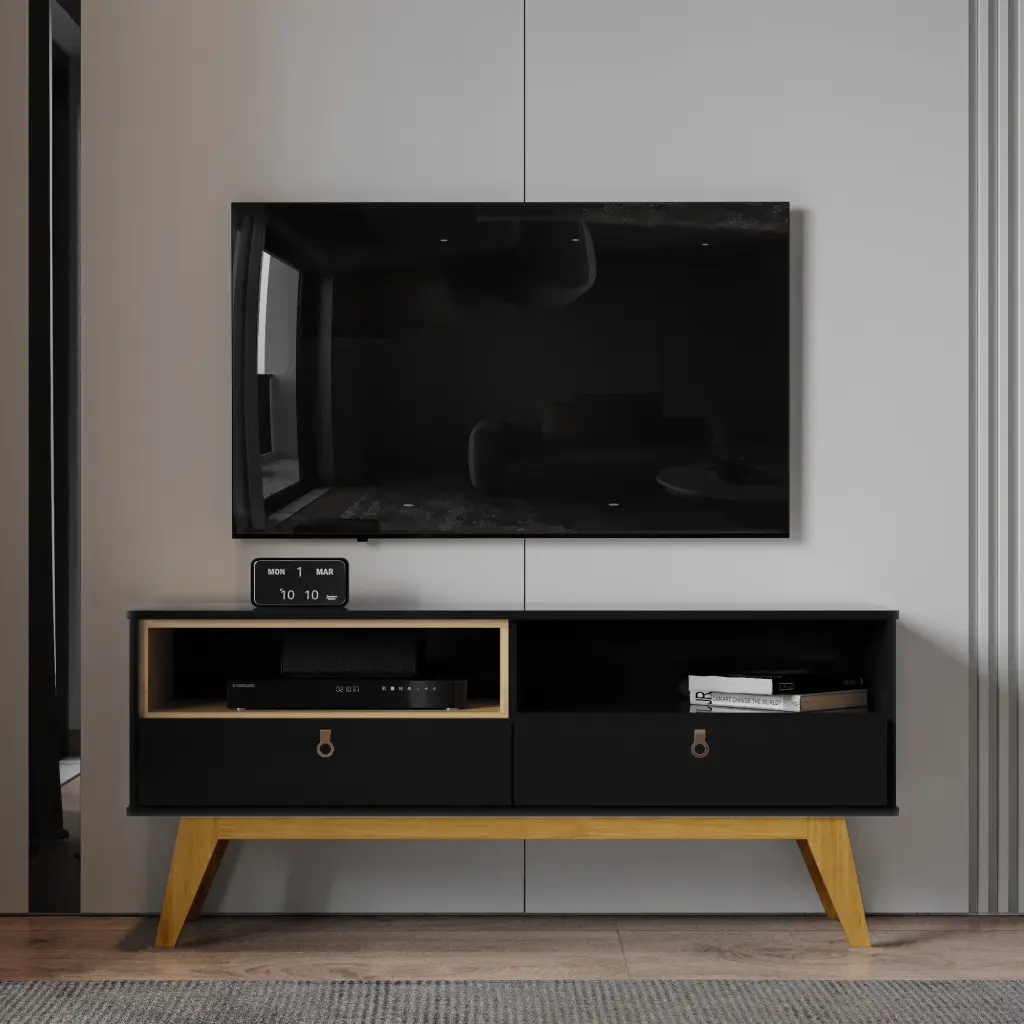 Boahaus Baltimore TV Stand 2 Cabinets 55 Inch TVs - Black Media Console