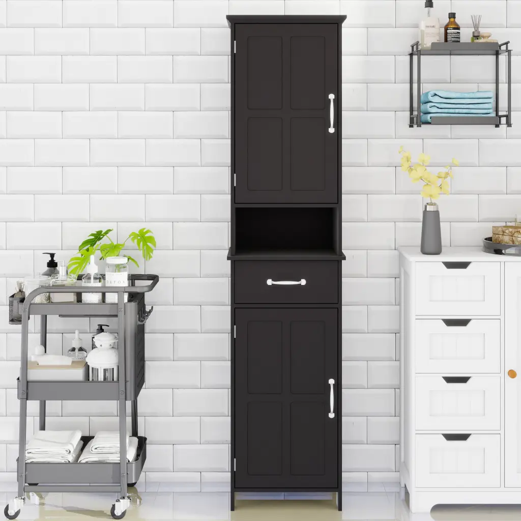 Double Door Narrow Height Slim Floor Standing Cabinet 2 Adjustable Shelves cl worthy houseware co.-ltd.