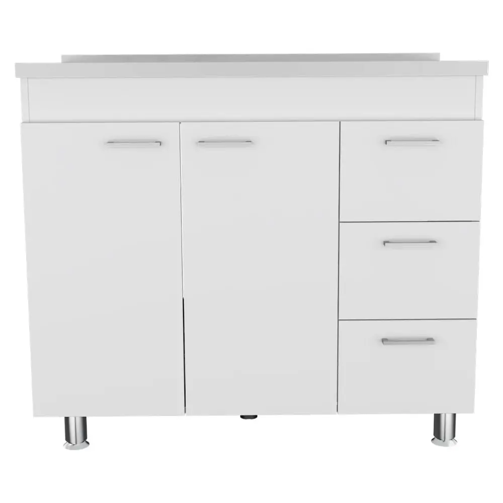 Base Double Door Cabinet Three Drawers White Solid Wood MDF Engineered Storage depot e-shop