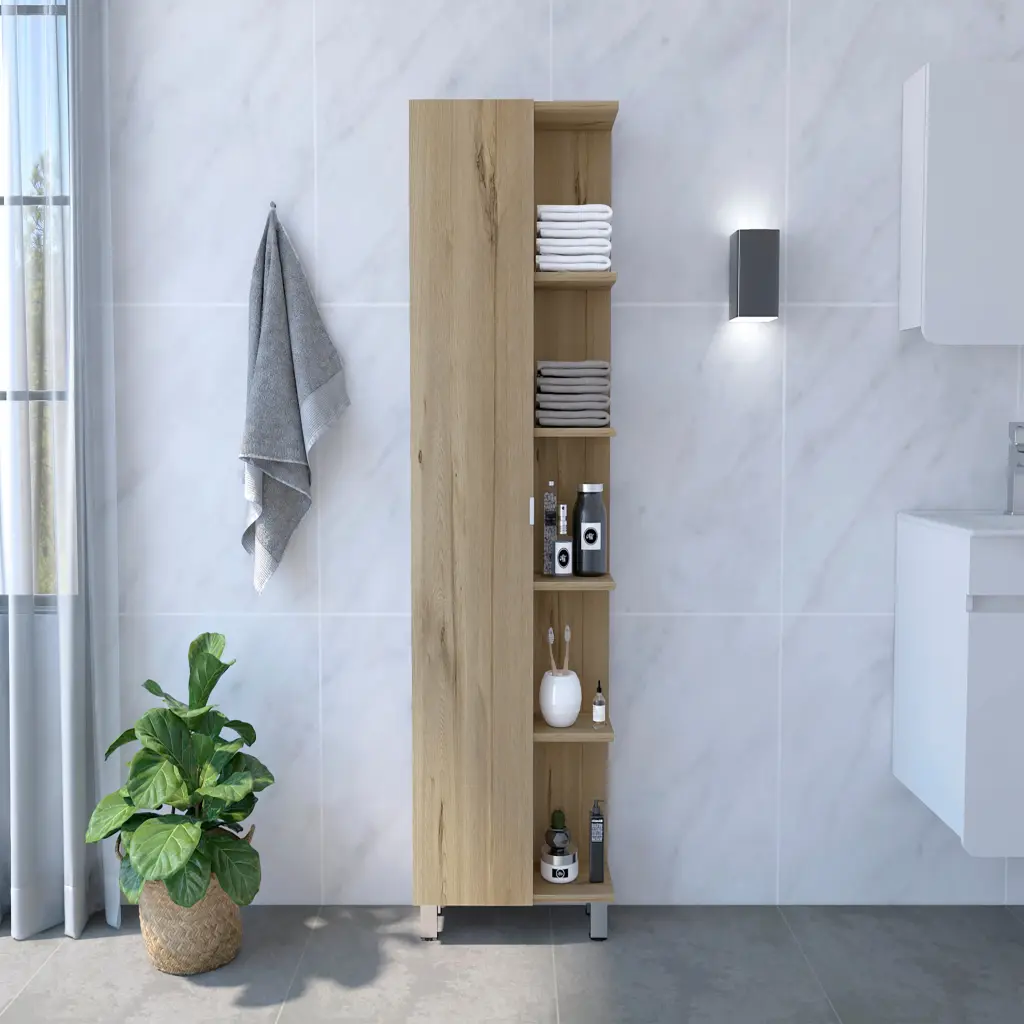 Linen Single Door Cabinet 62 Inch H Five External Shelves and Four Interior depot e-shop