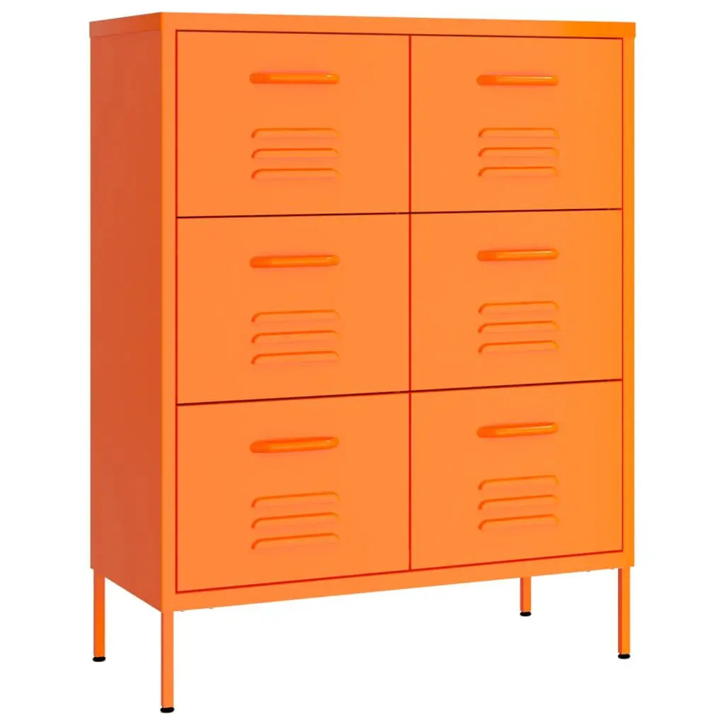 Drawer Cabinet Orange 31.5x13.8x40 Inches Steel Modern Storage Unit