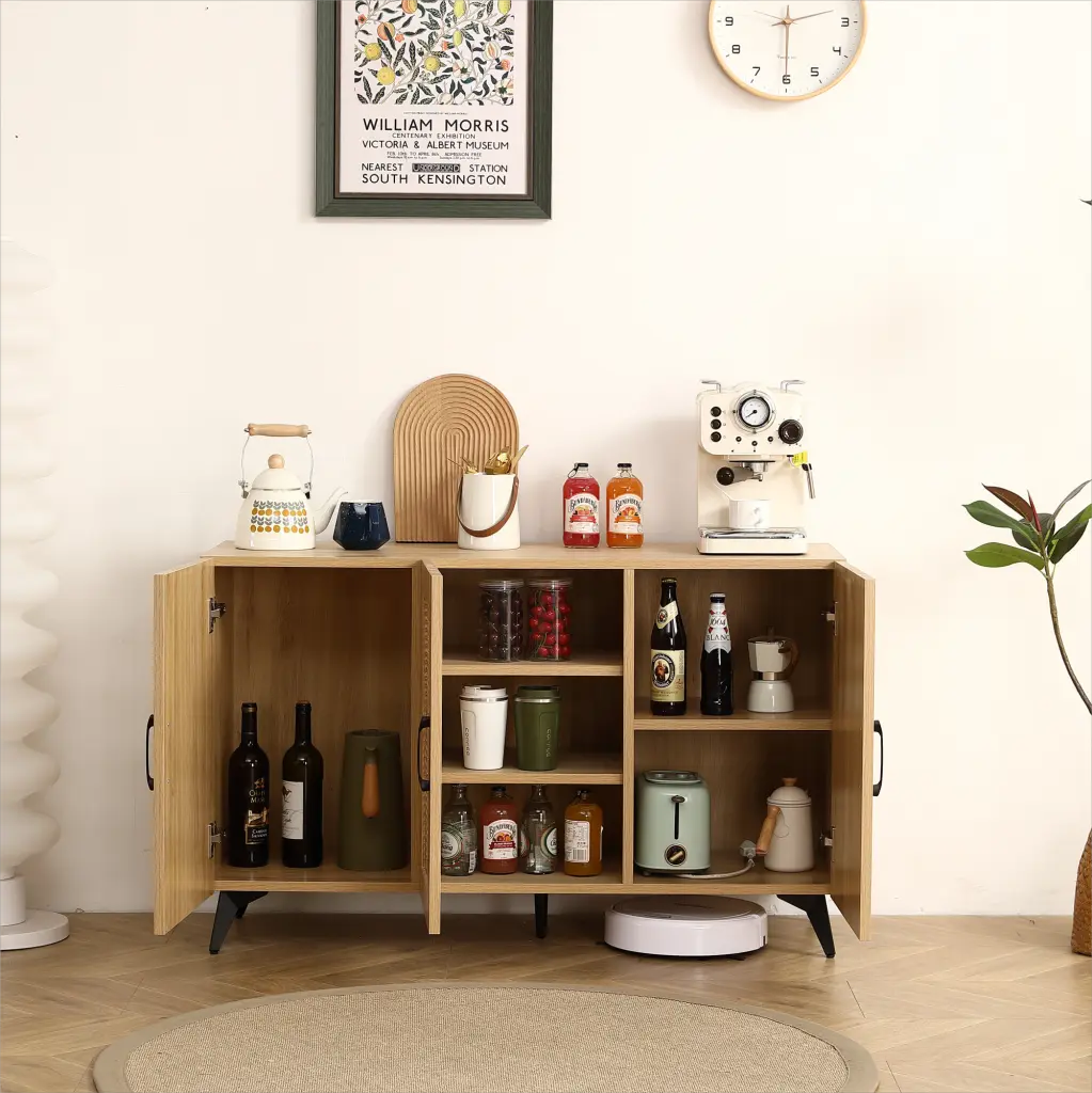 Three Door Cabinet Natural Rattan Mesh Large Storage Space, Kitchen Organizer furnisoar lifestyle