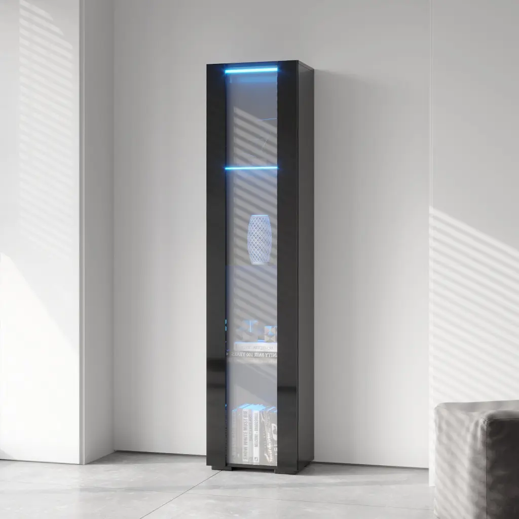 Black Side Cabinet Aluminum Strip Lamp Large Storage Space joysource furniture
