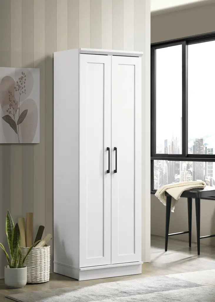 Evelyn 23 Inch White Polished Storage Cabinet Framed Panel Design lilola home