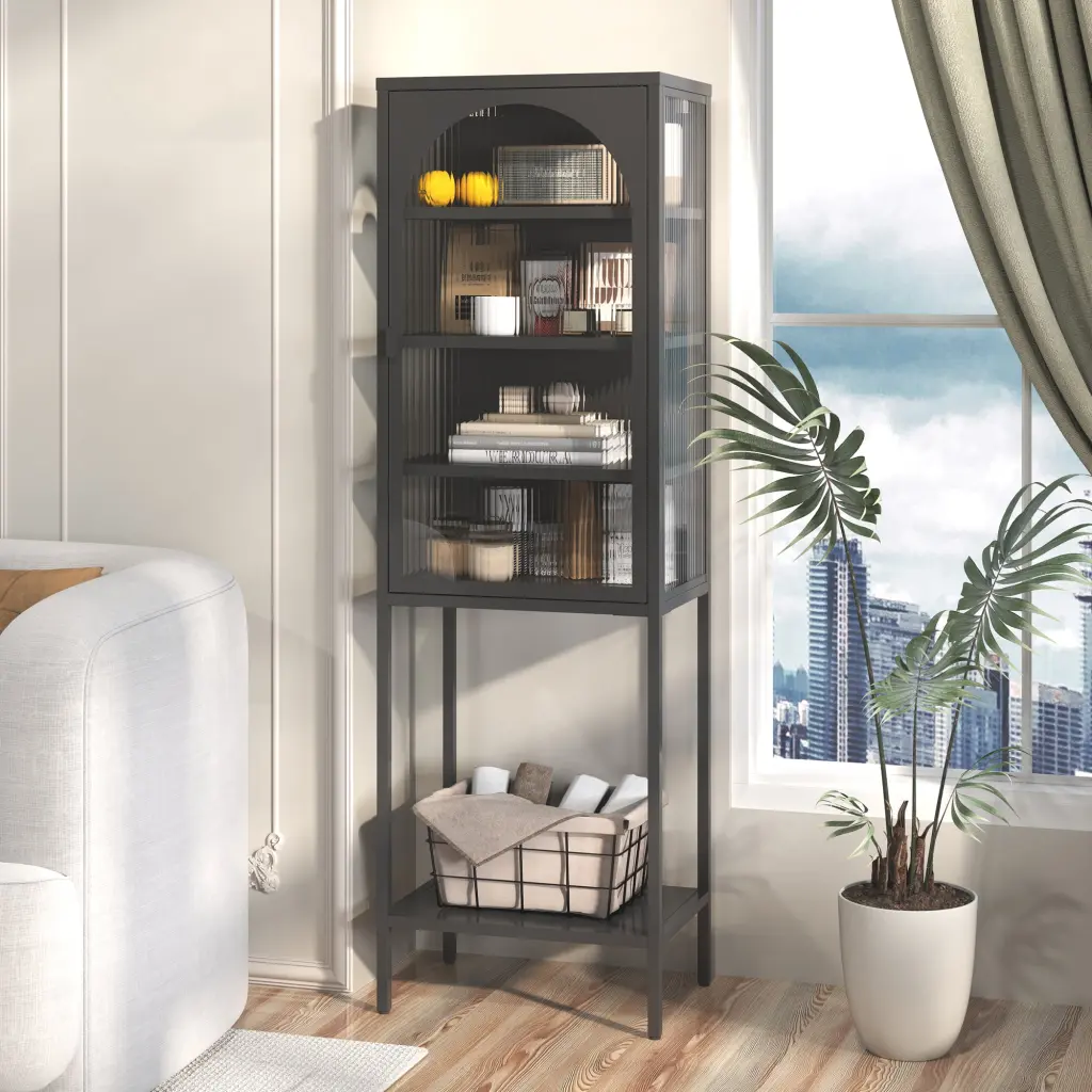 Metallic Crystal Door Display Storage Cabinet 5 Tier Cube makeace home furniture