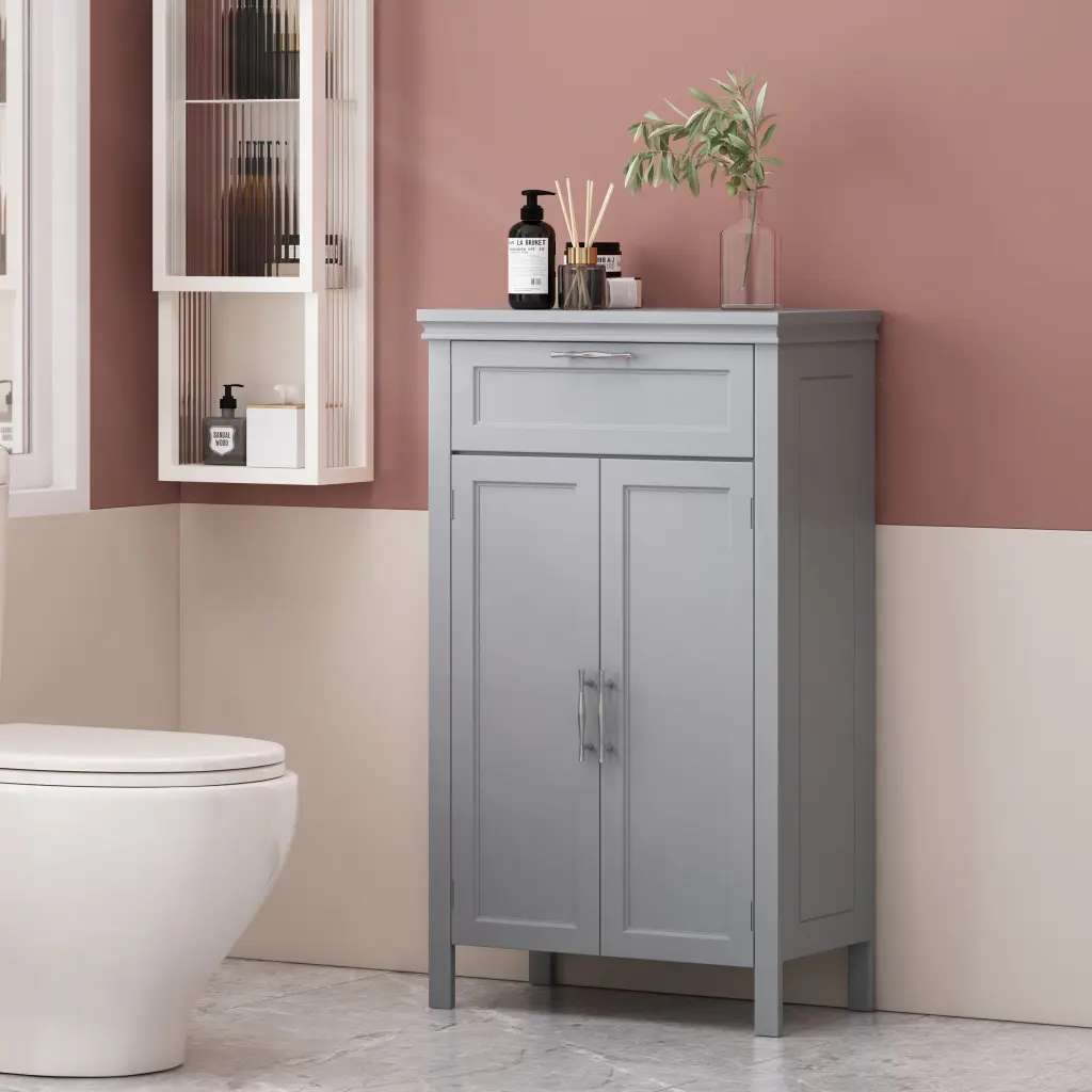 Floor Cabinet Gray MDF Storage Organizer Living Room Furniture nh-bo