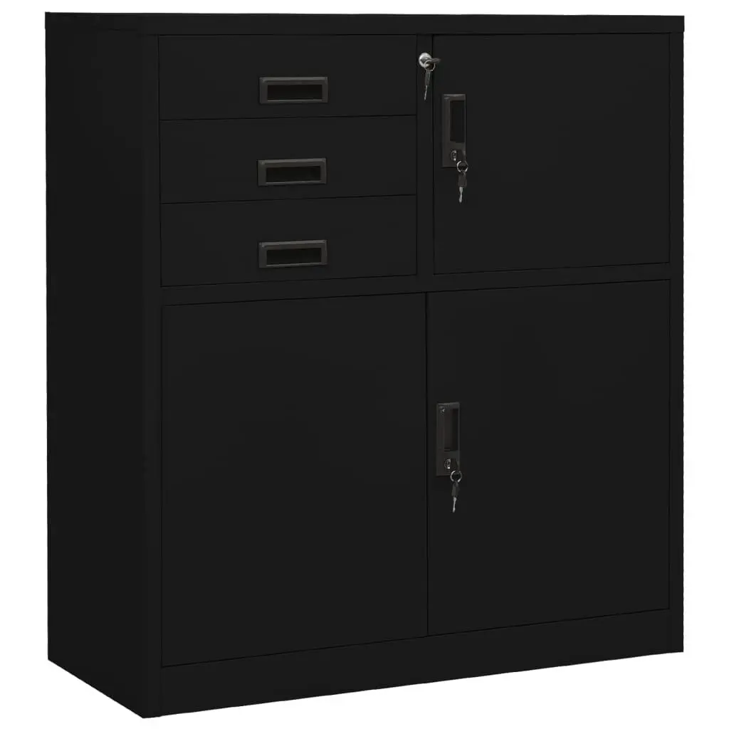 Office Cabinet Black 35.4x15.7x40.2 Inches Steel Storage Home or Office