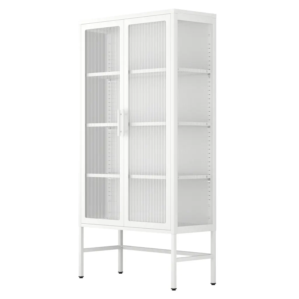 Double Glass Door Storage Cabinet Customizable Shelves and Feet rnb