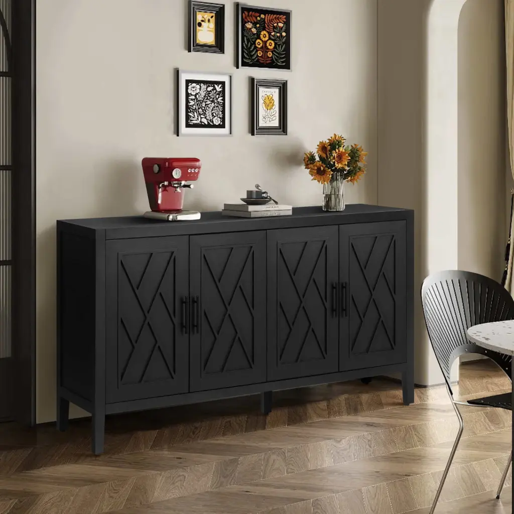 60 Inch Modern Farmhouse Accent Cabinet 4 Doors Customizable rnb