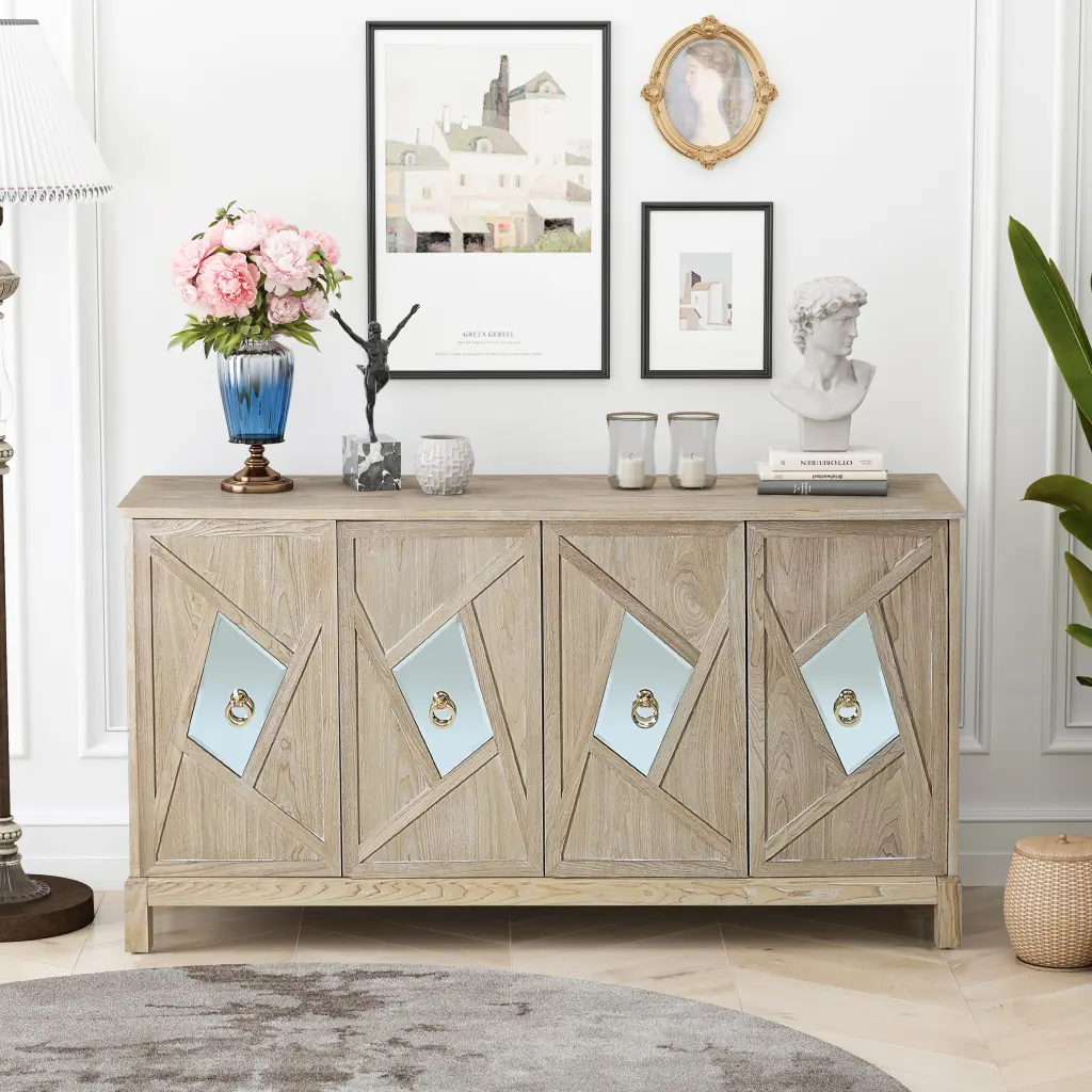 Modern 4 Door Cabinet Mirrored Decorative Doors Bedroom Living Room rnb