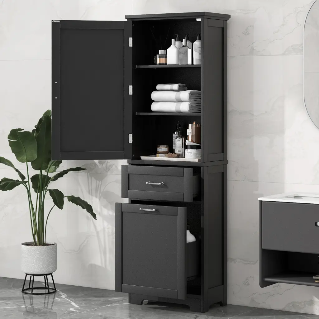 Tall Bathroom Storage Cabinet Freestanding Two Doors rnb