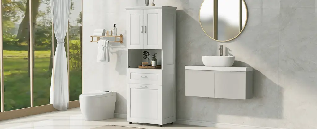 Tall Narrow Tower Freestanding Cabinet 2 Shutter Doors 5 Tier Shelf rnb