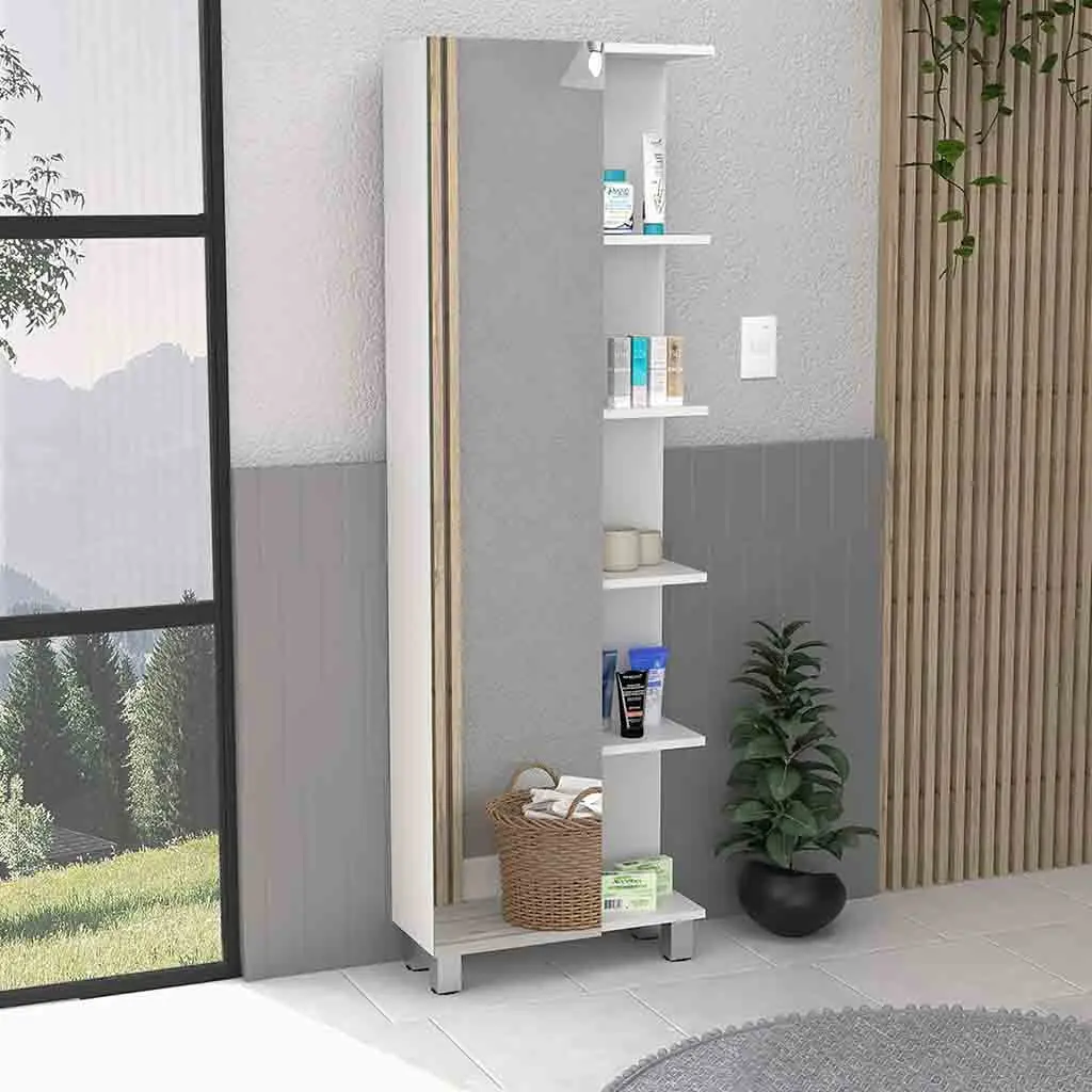 62 Inch Mirror Linen Single Door Cabinet Five External and Four Internal Shelves rta mubles colombia
