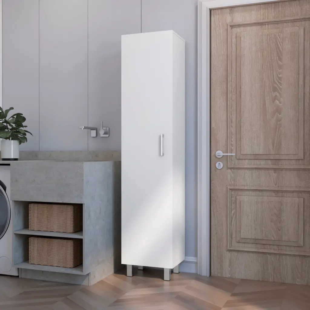 Clarno Tall Storage Cabinet Single Door and Broom Hangers Freestanding rta muebles colombia