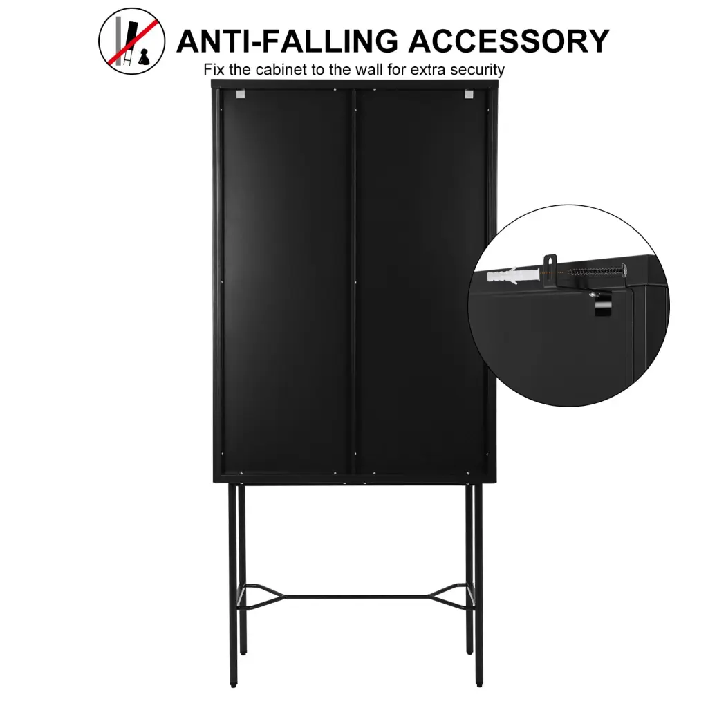 Elegant Floor Cabinet 2 Tempered Glass Doors Living Room rui zhe store