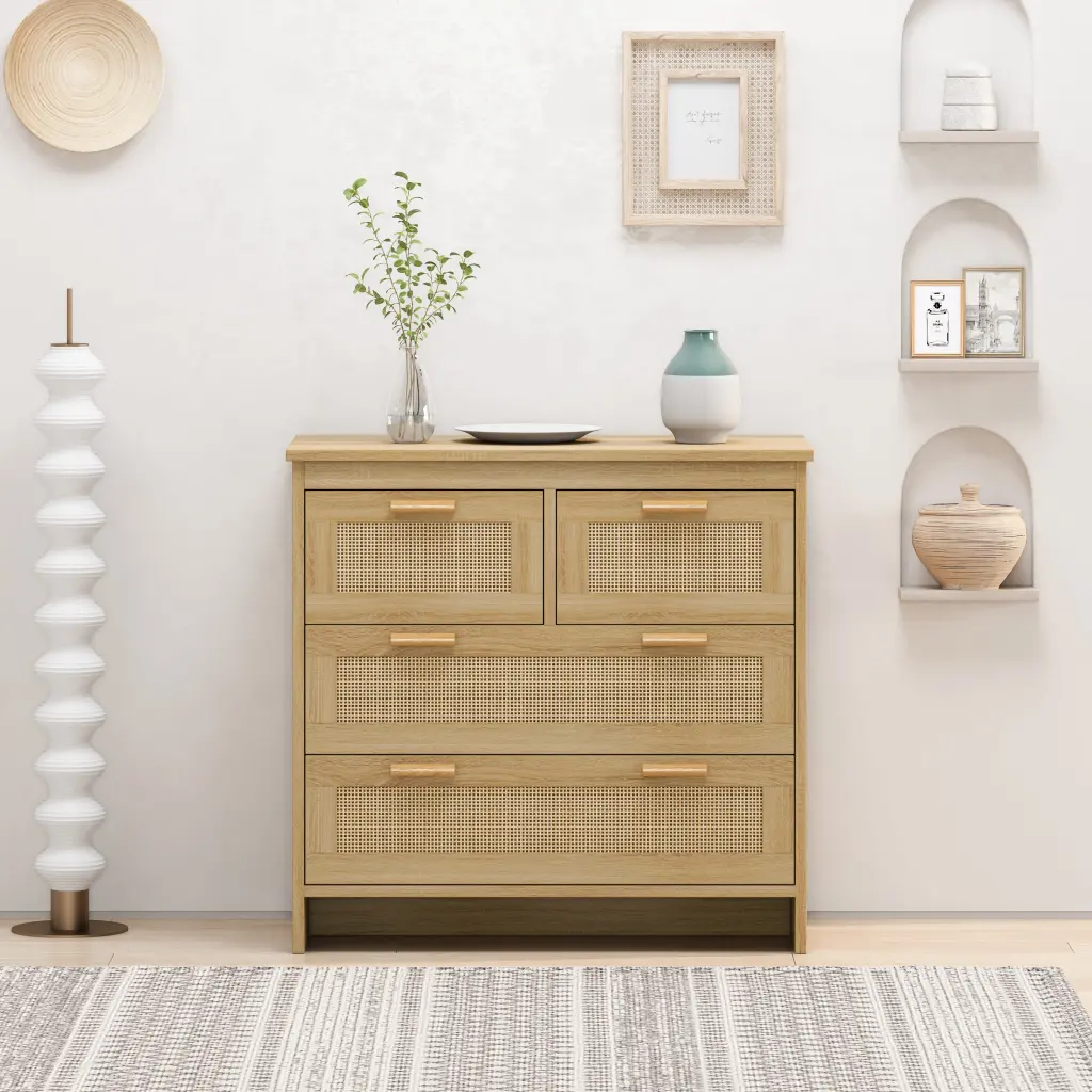 4 Drawers Rattan Cabinet Bedroom Living Room Dining Room Hallways Storage spribung