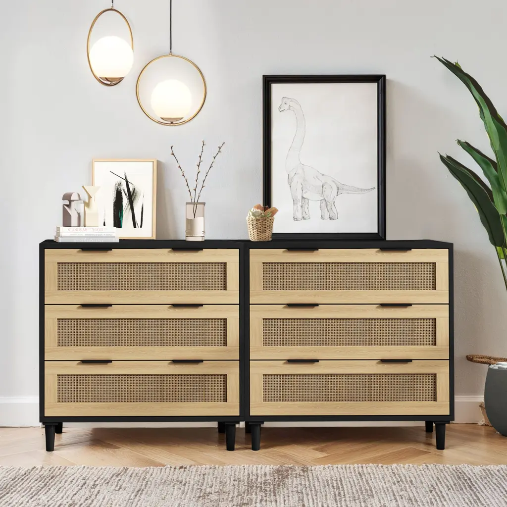 3 Drawers Rattan Storage Cabinet Bedroom Living Room spribung