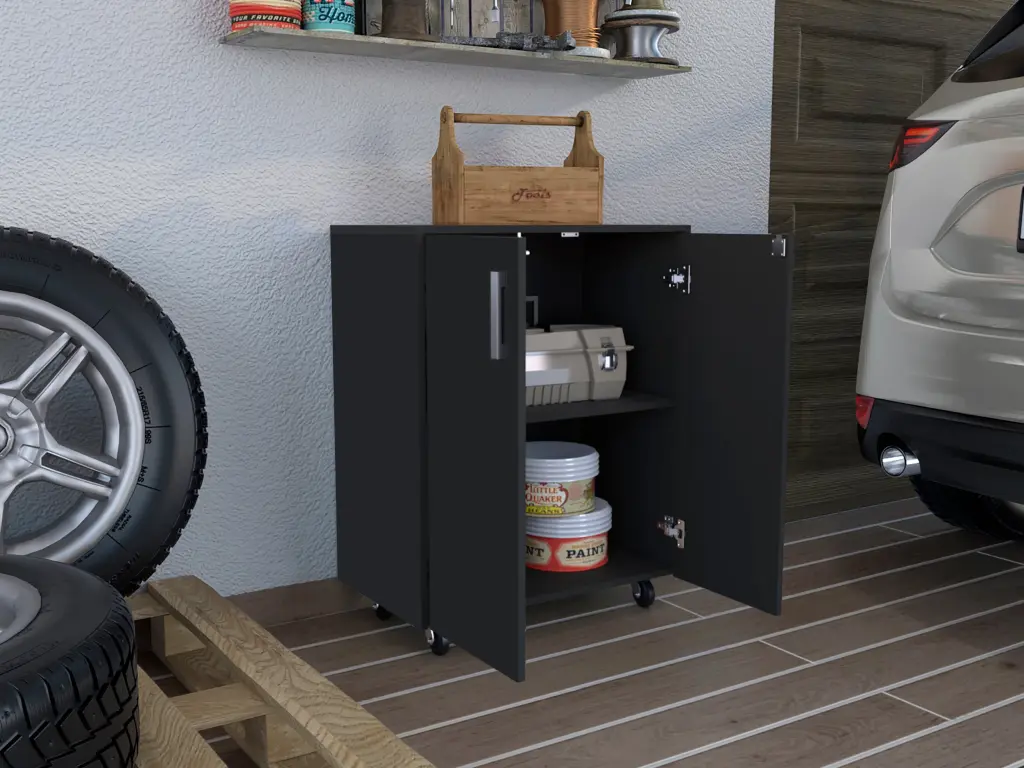 Storage Cabinet Double Doors and Casters Black Wengue Finish treevol furniture
