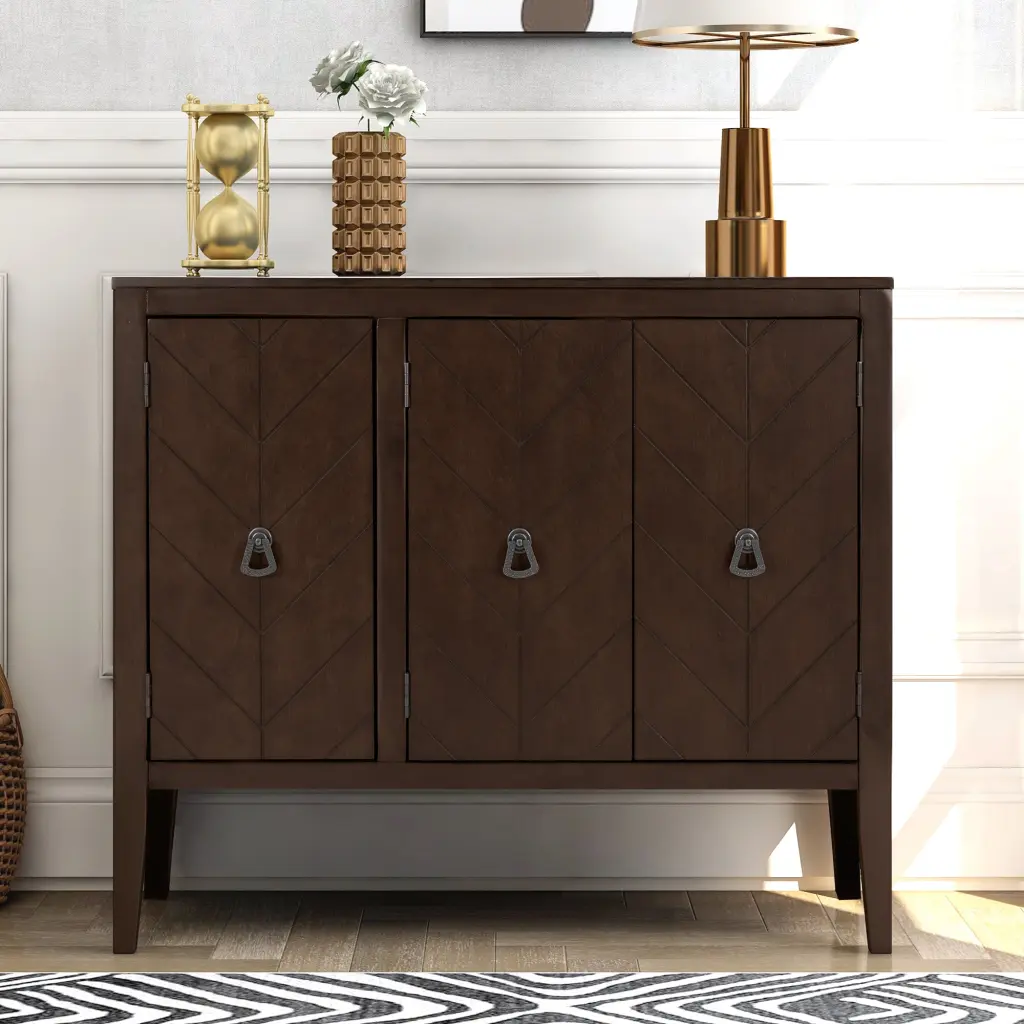Accent Storage Cabinet Wooden Cabinet Adjustable Shelves Antique Gray Finish u_style