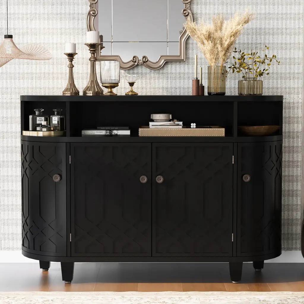 Curved Design Storage Cabinet Made Fraxinus Mandschuric Solid Wood u_style