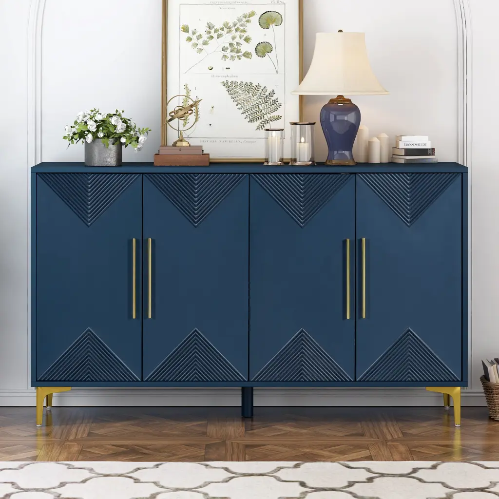 Four Door Cabinet Two Tone Triangular Pattern Unique Attributes u_style