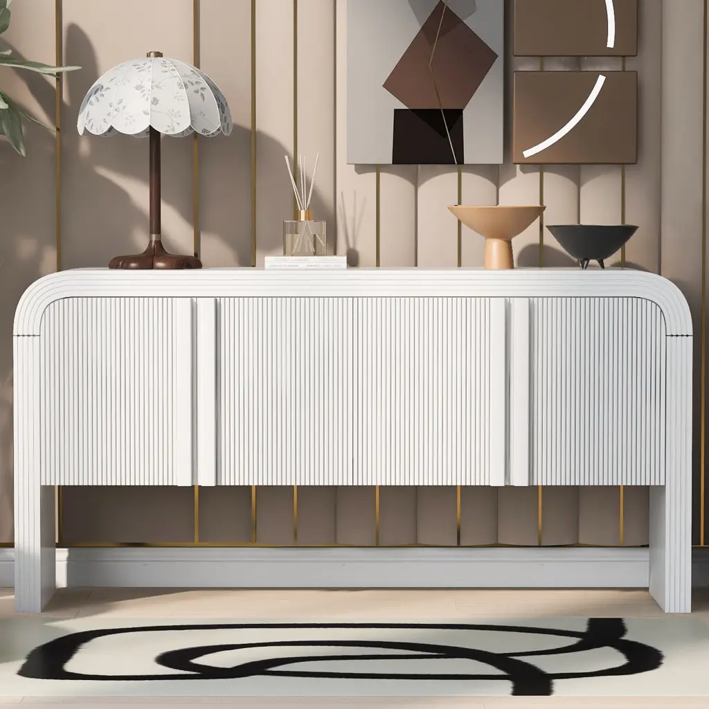 Striped Storage Cabinet 4 Doors Adjustable Shelves Study or Entryway u_style