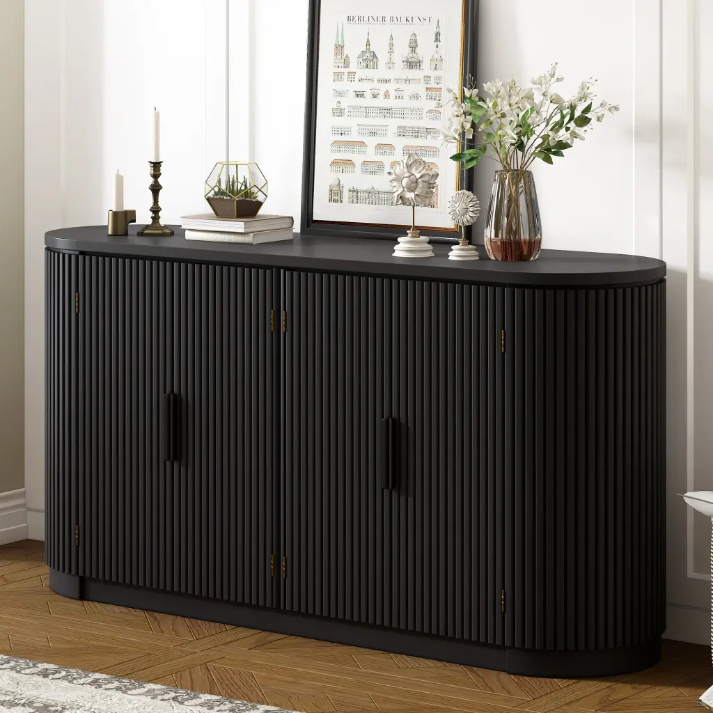 Vertical Striped Door Storage Cabinet Metal Handles Customizable u_style