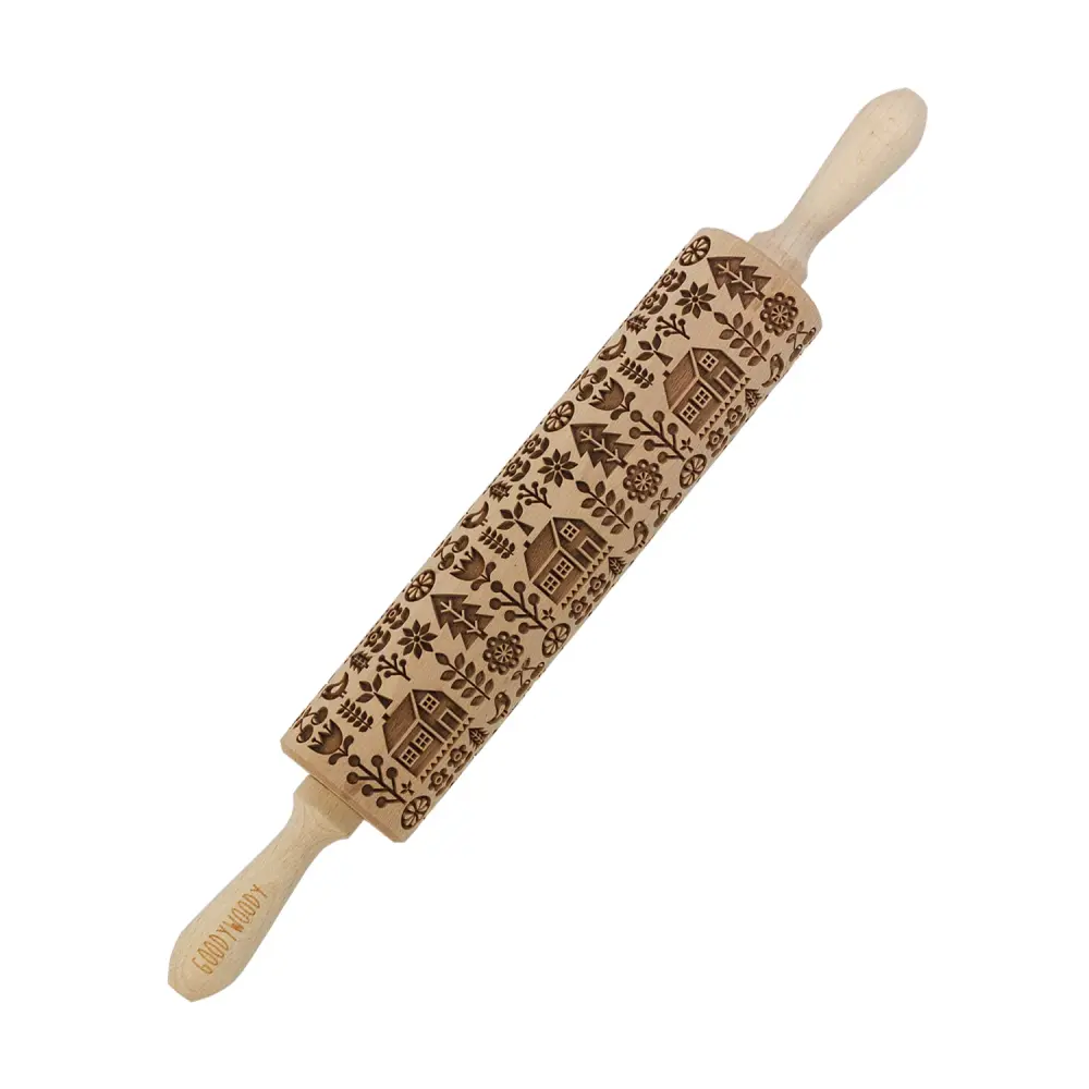 Goody Woody carved design cake roller, 46 cm, beech wood, Scandinavian house